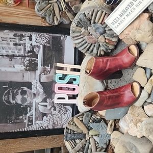 Bed Stu leather peep toe block heel bootie